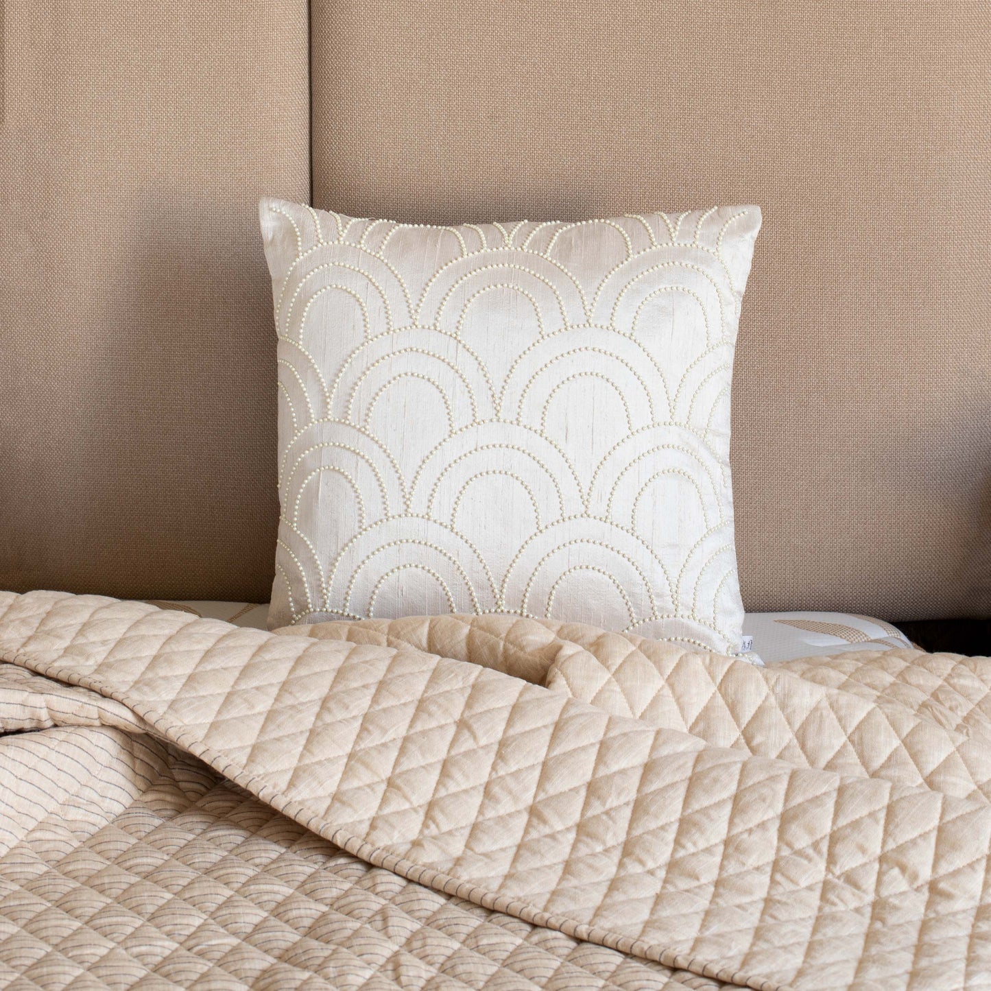 Beaded Pearl Rainbow Silk Cushion Cover