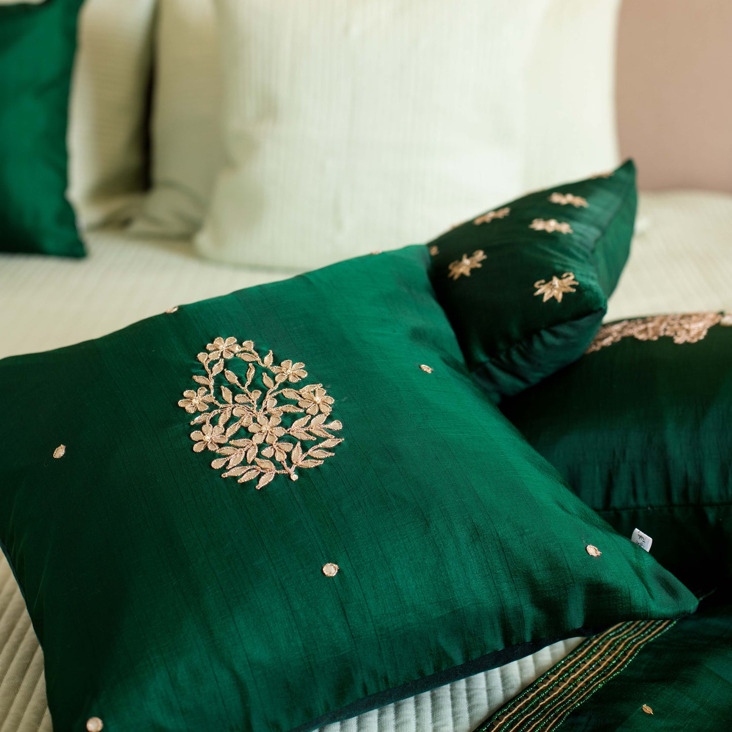 Floral Pearl Silk Cushion Cover