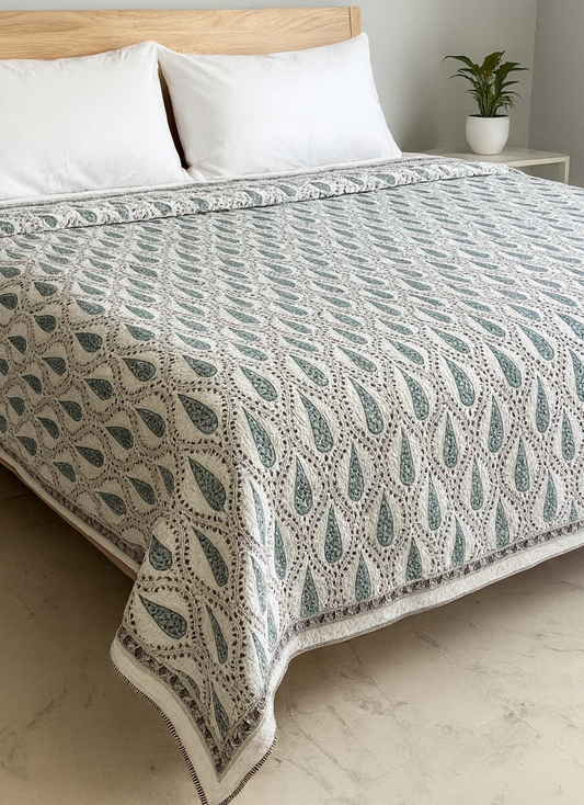 Paisley Print Mulmul Cotton Quilt/Bedcover reversible