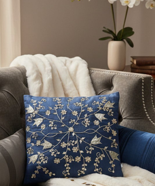 Royal Zardosi Jaal Silk Cushion Cover