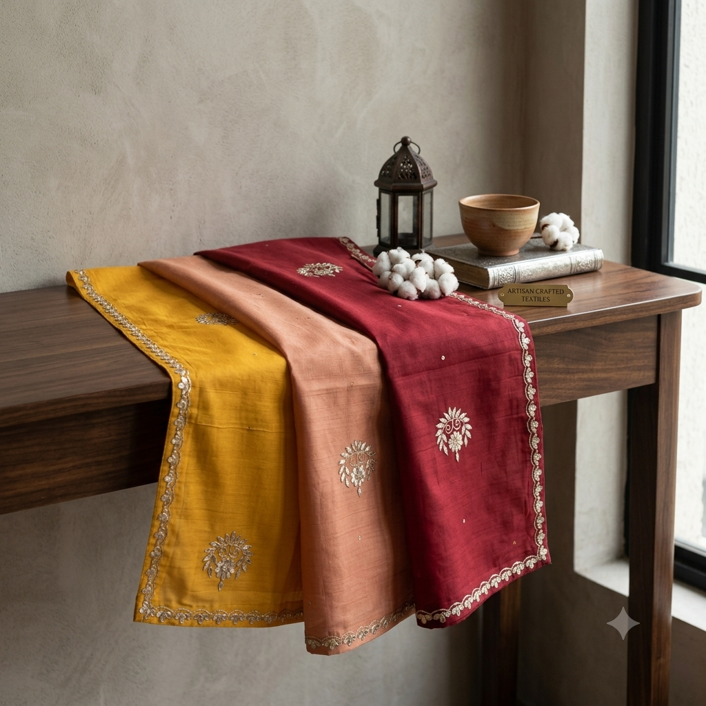Zardosi Boota Border Silk Runner