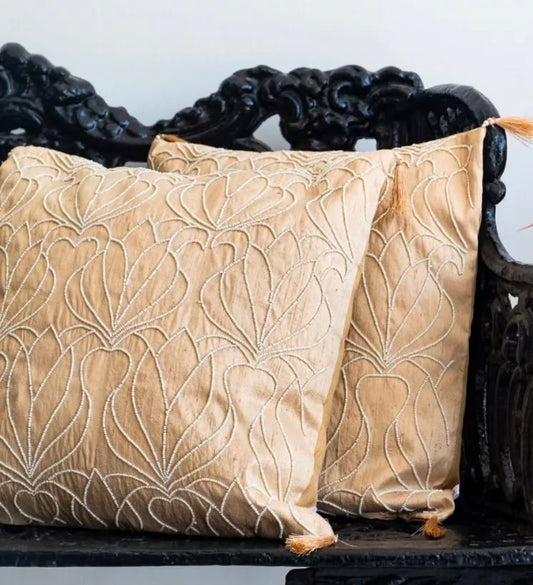 Lotus Pearl Beaded Silk Cushion Cover