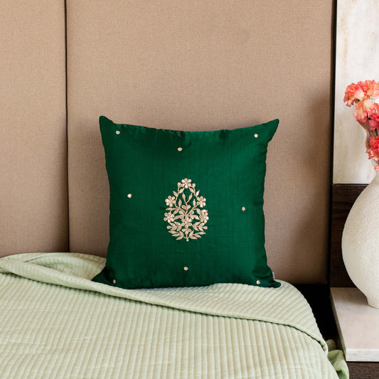 Floral Bouquet Motif Silk Cushion Cover