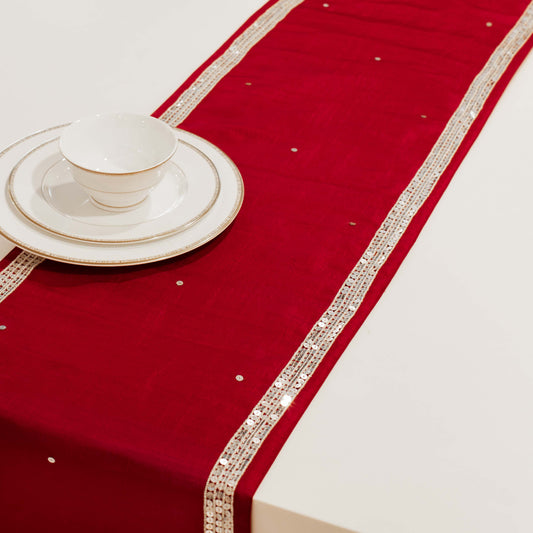 Beaded Sequence Stripes Border Silk Runner